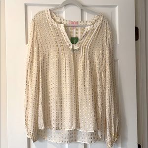 Lilly Pulitzer Gold and White Silk Jacquar Top